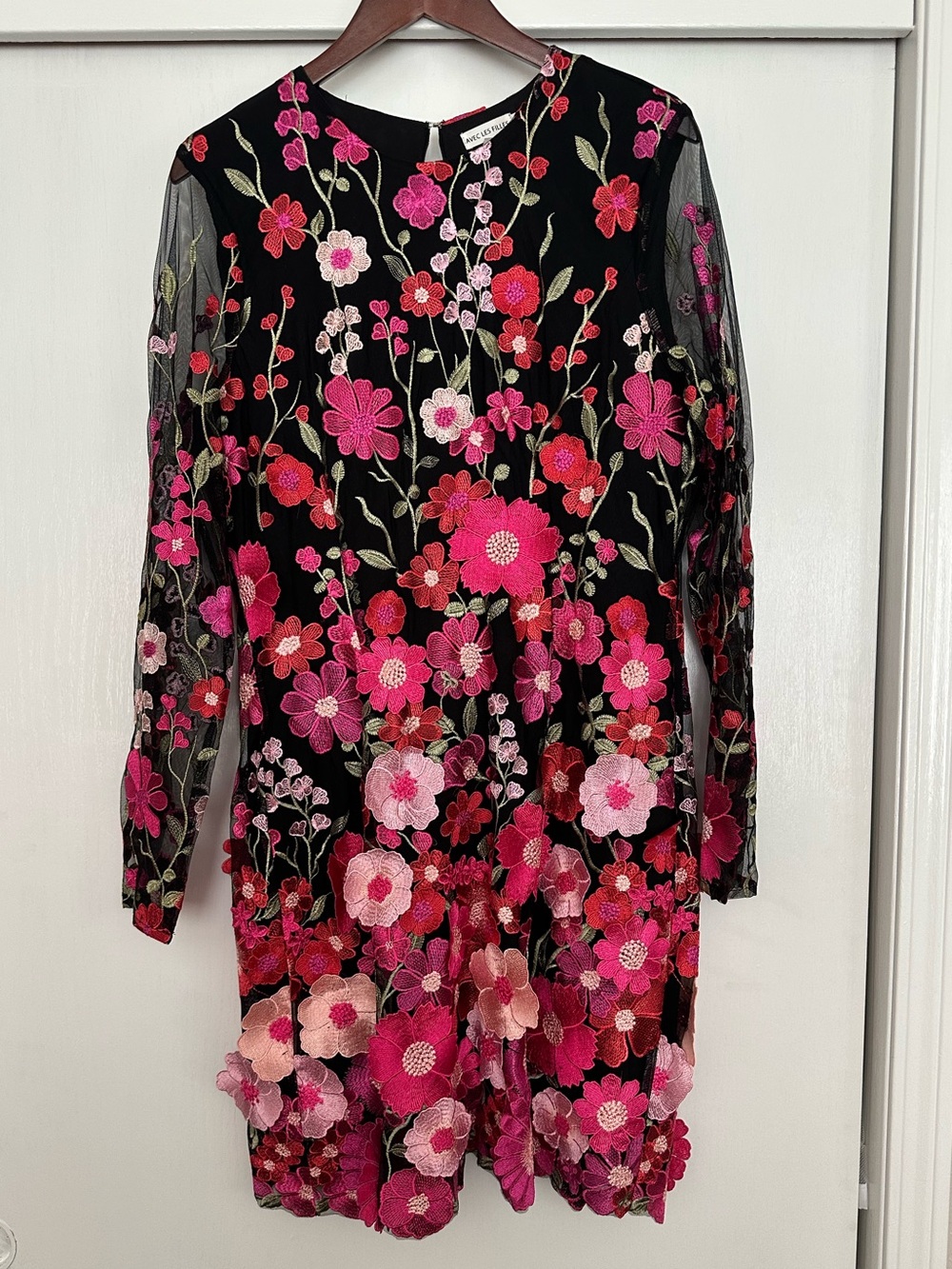 Avec Les Filles long sleeve mini Dress with Pink & Red Floral appliqué